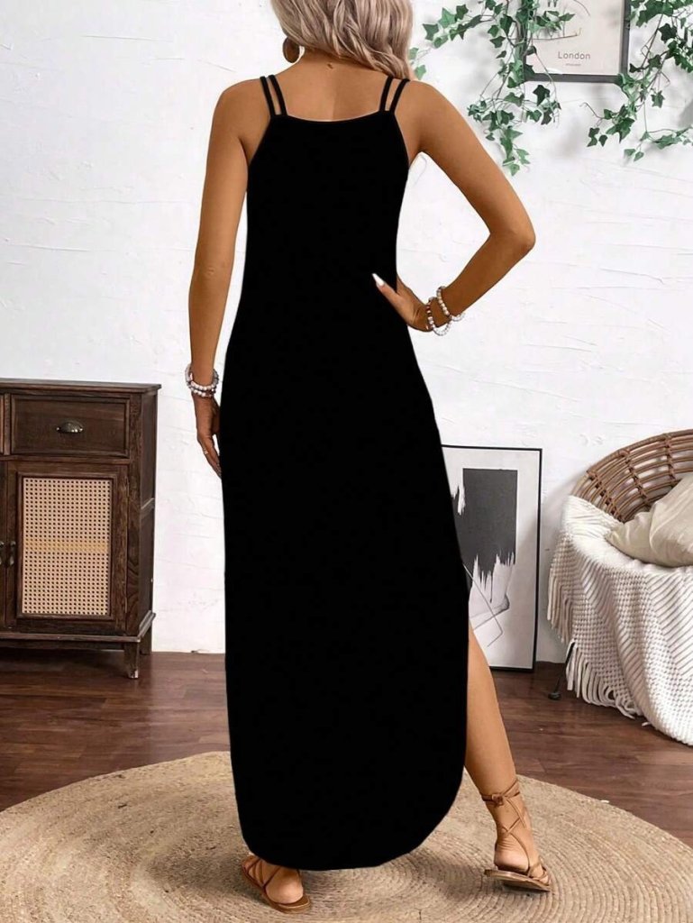 Women's Viscose Round Neck Asymmetrical Detail Strap Dress