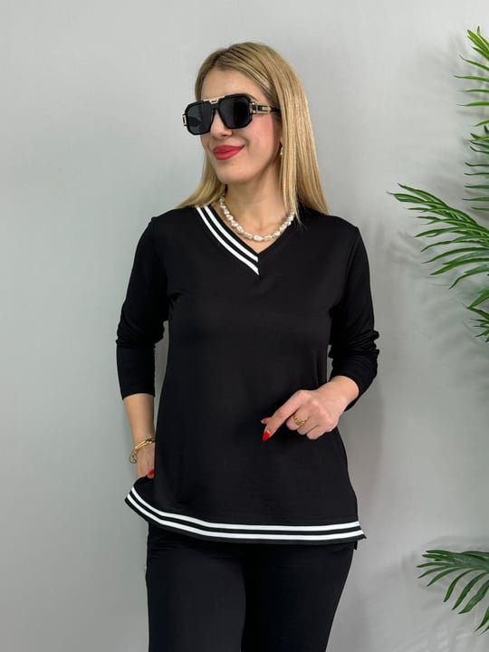 Women's New Season Long-Sleeve Ribbed Detail Two-Piece Set