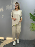 Women's Two-Thread Viscose Cotton Fabric Double Set with Emblem Detail