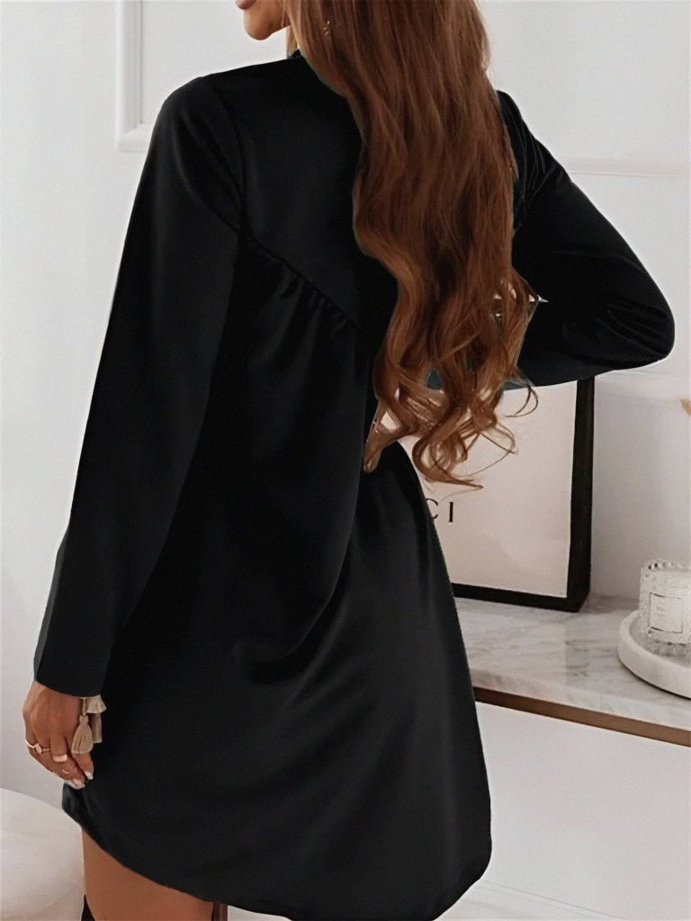Women's Long Sleeve Crew Neck Crossover Ruched Detail Two-Thread Mini Dress