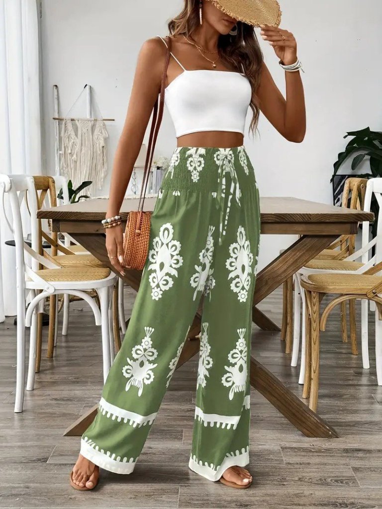 Women's High Waisted Ruched Ethnic Print Supreme Pants