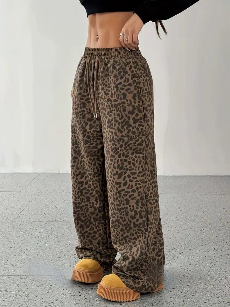Women's High-Waisted Elasticated Drawstring Wide-Leg Two-Thread Trousers