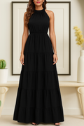 Women's Sleeveless Halter Neck Elastic Waist Patterned Micro Dress