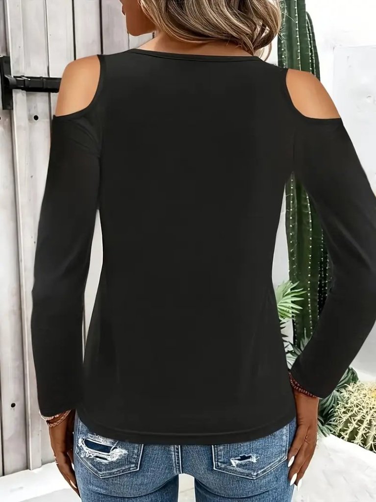 Women's Off-the-Shoulder Long-Sleeve Viscose Blouse with Ring Trim Detail on Neckline