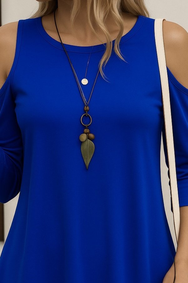 Women's Off-the-Shoulder Round Neck Asymmetric Cut Detail Viscose Blouse