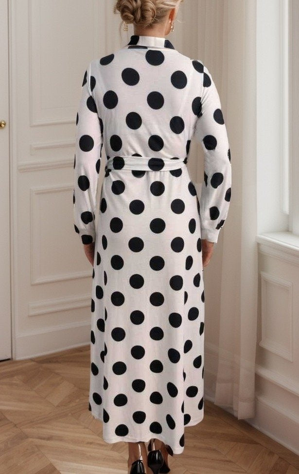 Women's Long Sleeve Wrap V-Neck Side Tie Crepe Full-Length Dress