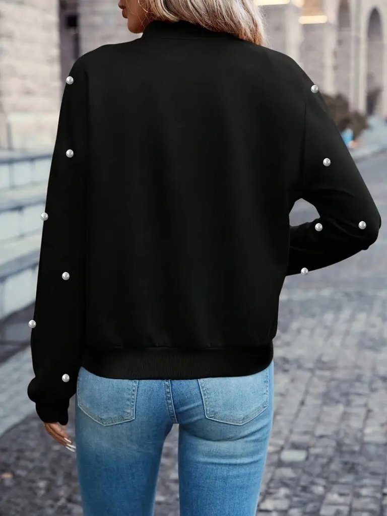 Women's Long Sleeve Front Zip Pearly Short Modal Jacket
