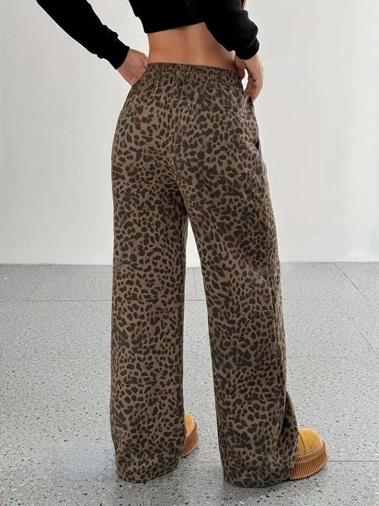 Women's High-Waisted Elasticated Drawstring Wide-Leg Two-Thread Trousers