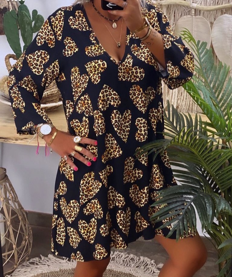 Women's Long Sleeve V-Neck Long-Sleeved Micro Midi Dress