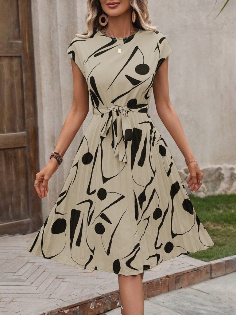 Women's Short Batwing Sleeve Round Neck Gathered Waist Supima Dress