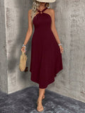 Women's Cross-Neck Ring Detail Asymmetrical Viscose Dress