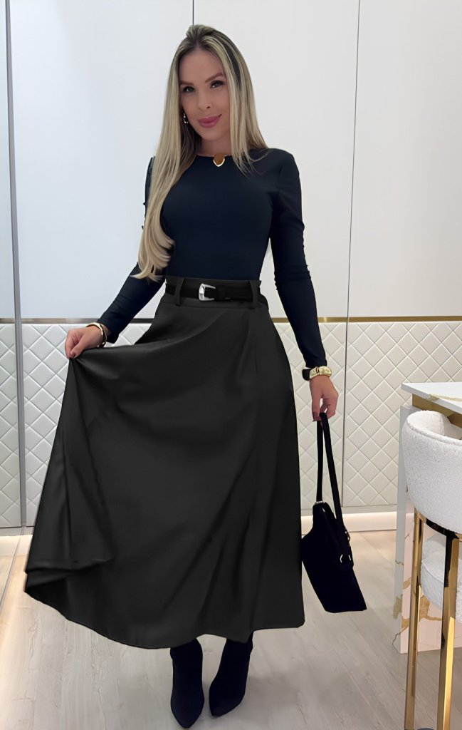 Women's High Waisted Maxi Leather Skirt Without Belt