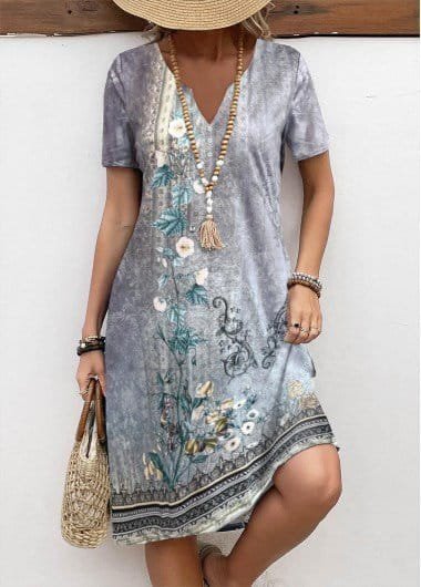 Women's Short Sleeve V-Neck Patterned Suprem Dress