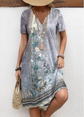 Women's Short Sleeve V-Neck Patterned Suprem Dress