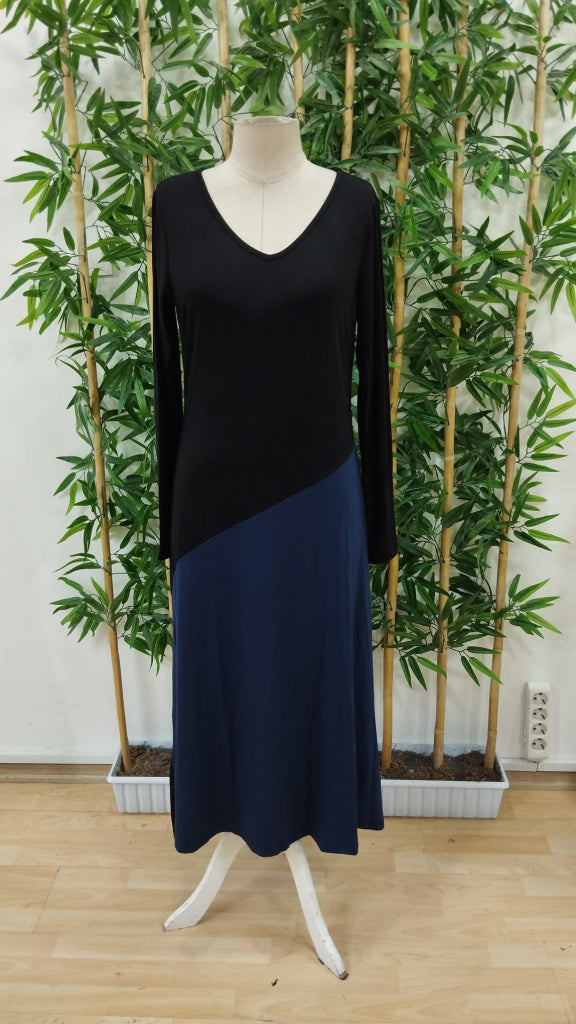 Women's Long Sleeve V-Neck Color Block Viscose Dress