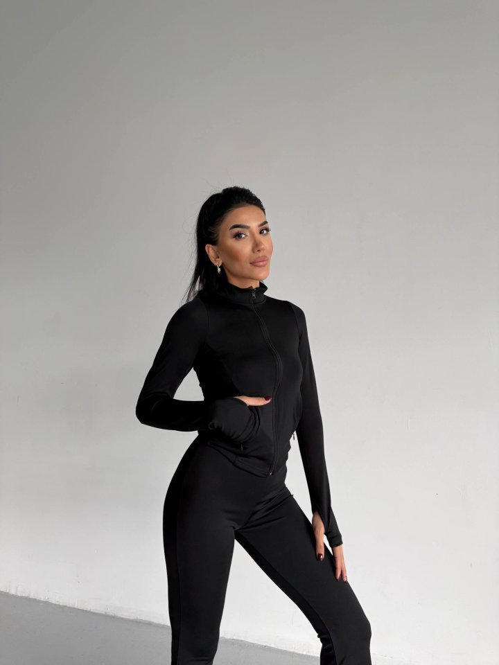 Women's Turtleneck Pocket Detail Jacket and Flared Tracksuit Set